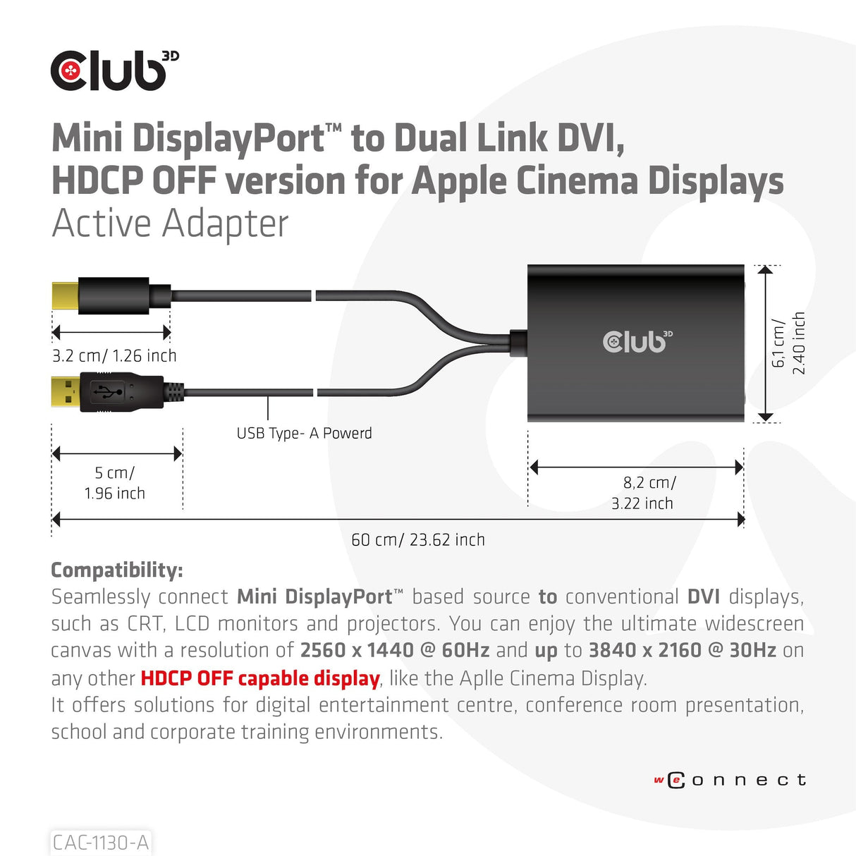 EAN 8719214472467 - CLUB3D CAC-1130-A adaptador de cable de vídeo 0,6 m DVI-D Mini DisplayPort + USB Type-A Negro imagen 3