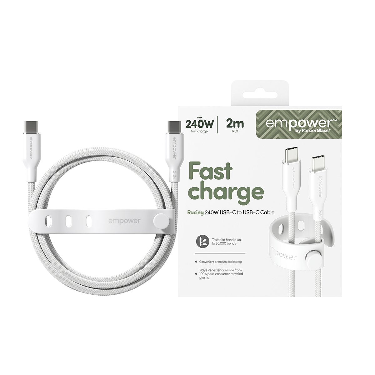EAN 5715685027680 - PanzerGlass empower™ by ® Racing 240W USB-C to USB-C Cable | USB 2.0 | 2M | Silver White cable USB Blanco imagen 2