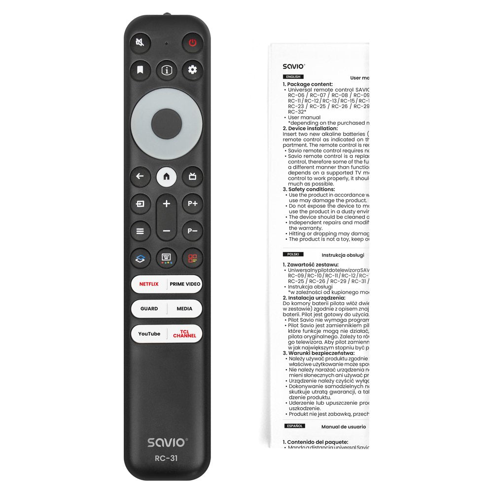 Savio Rc-31 Mando A Distancia Universal/De Repuesto Para Tv Tcl Smart Tv