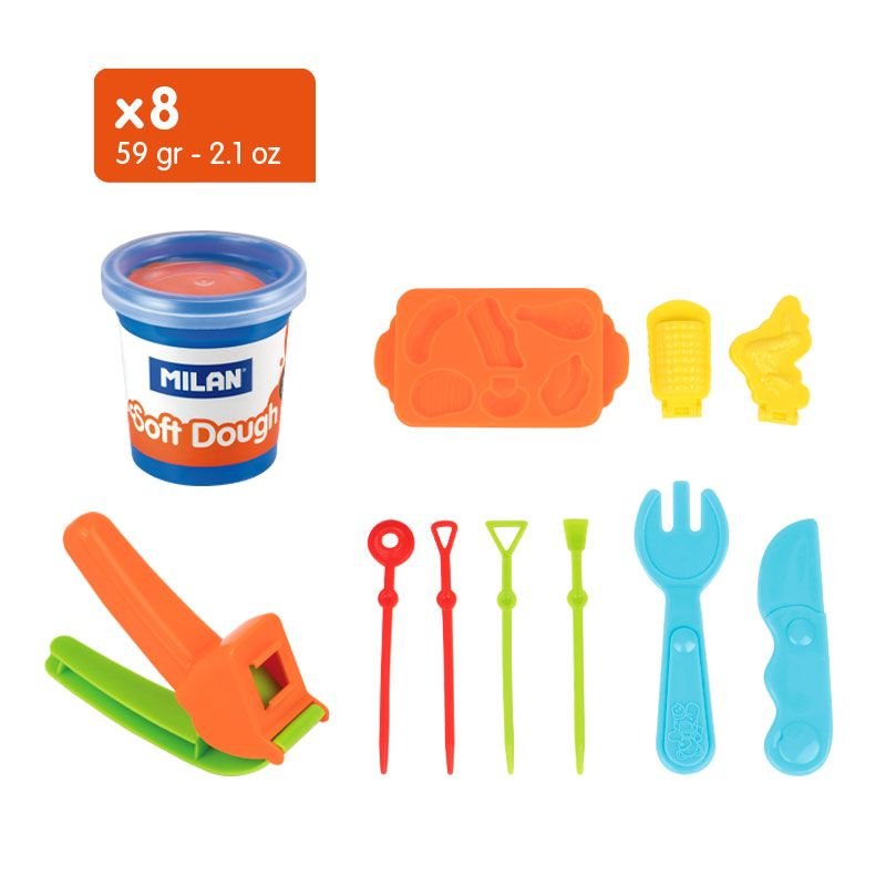 Milan Pasta Blanda Soft Dough Maletín 8 Botes 59gr C/Herramientas Barbacoa C/Surtidos