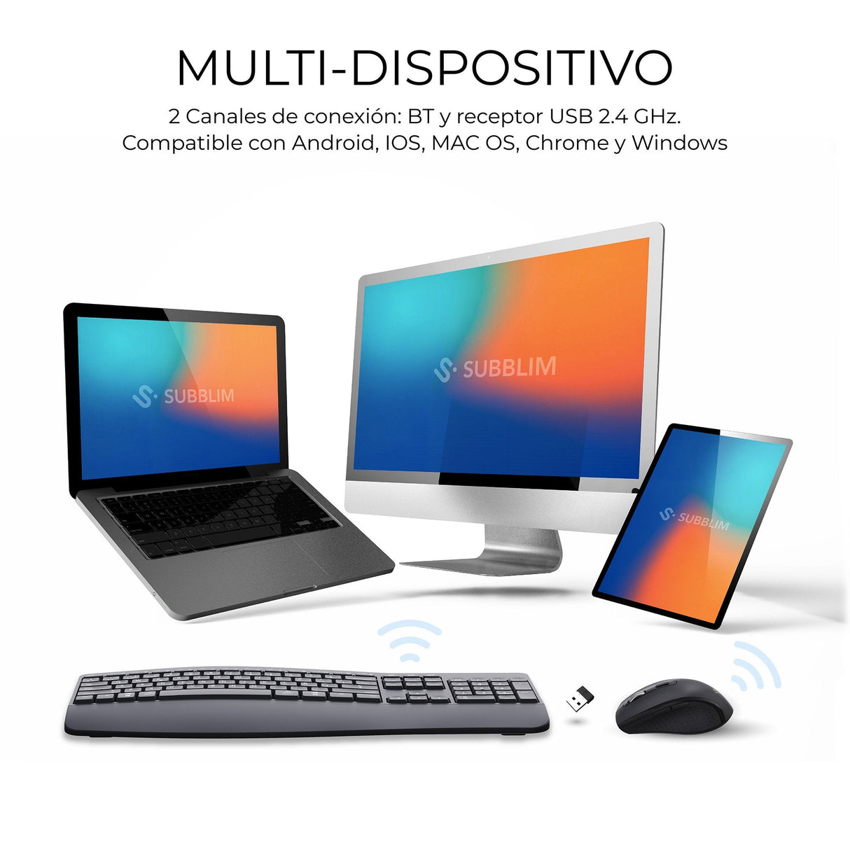 EAN 8436586743444 - SUBBLIM SUBKBC-DCOPW2 teclado Ratón incluido Hogar / Oficina RF Wireless + Bluetooth QWERTY Español Negro imagen 3