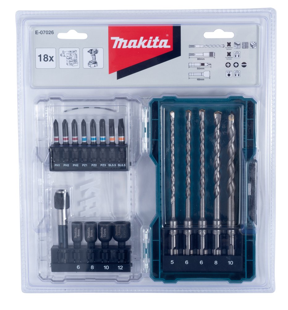 Makita E-07026 - Juego De Brocas Y Brocas (18 Piezas) E-07026