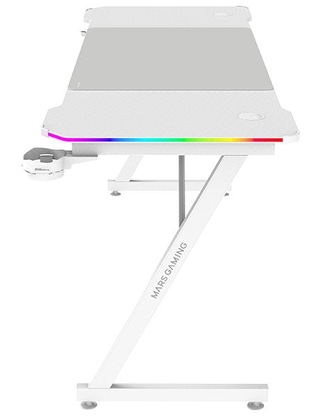 Mesa Mars Gaming Mgdx160rgbw Chasis Acero 160x60x75 Fibra De Carbono Rgb Mando Gestion Cables Blanco