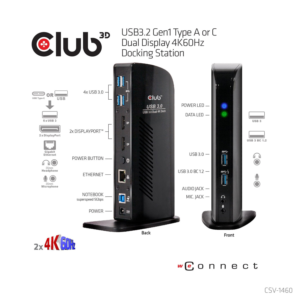 Club3d Usb 3.0 Dual Display 4k60hz Docking Station