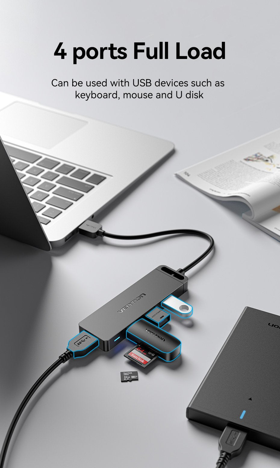 EAN 6922794746633 - Vention CHLBD hub de interfaz USB 3.2 Gen 1 (3.1 Gen 1) Type-A 5000 Mbit/s Negro imagen 22