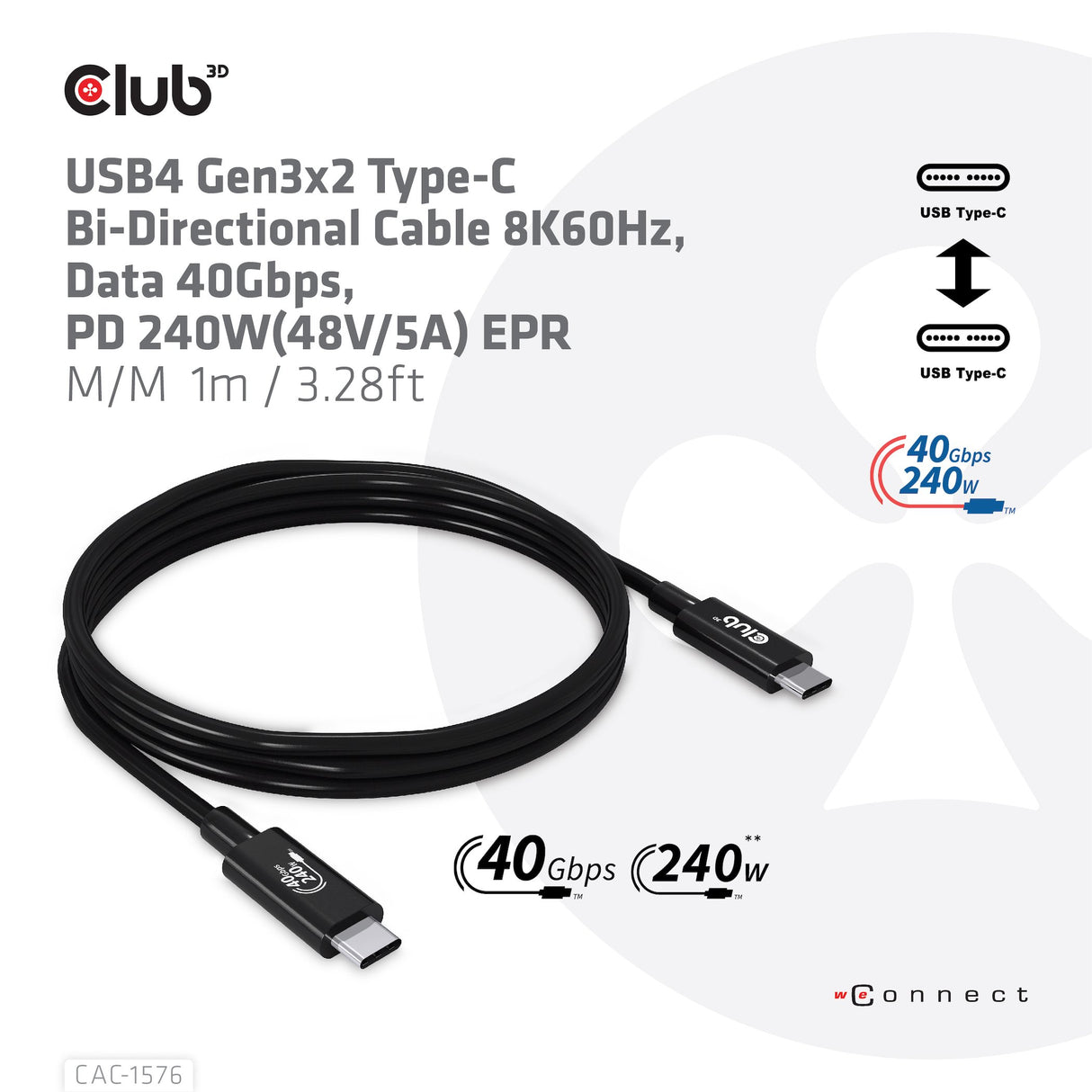 EAN 8719214472320 - CLUB3D CAC-1576 cable USB USB4 Gen 3x2 1 m USB C Negro imagen 6