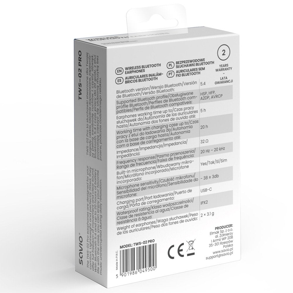 EAN 5901986049500 - Savio TWS-02 PRO auricular y casco Auriculares Inalámbrico Dentro de oído Música/uso diario USB Tipo C Bl imagen 8