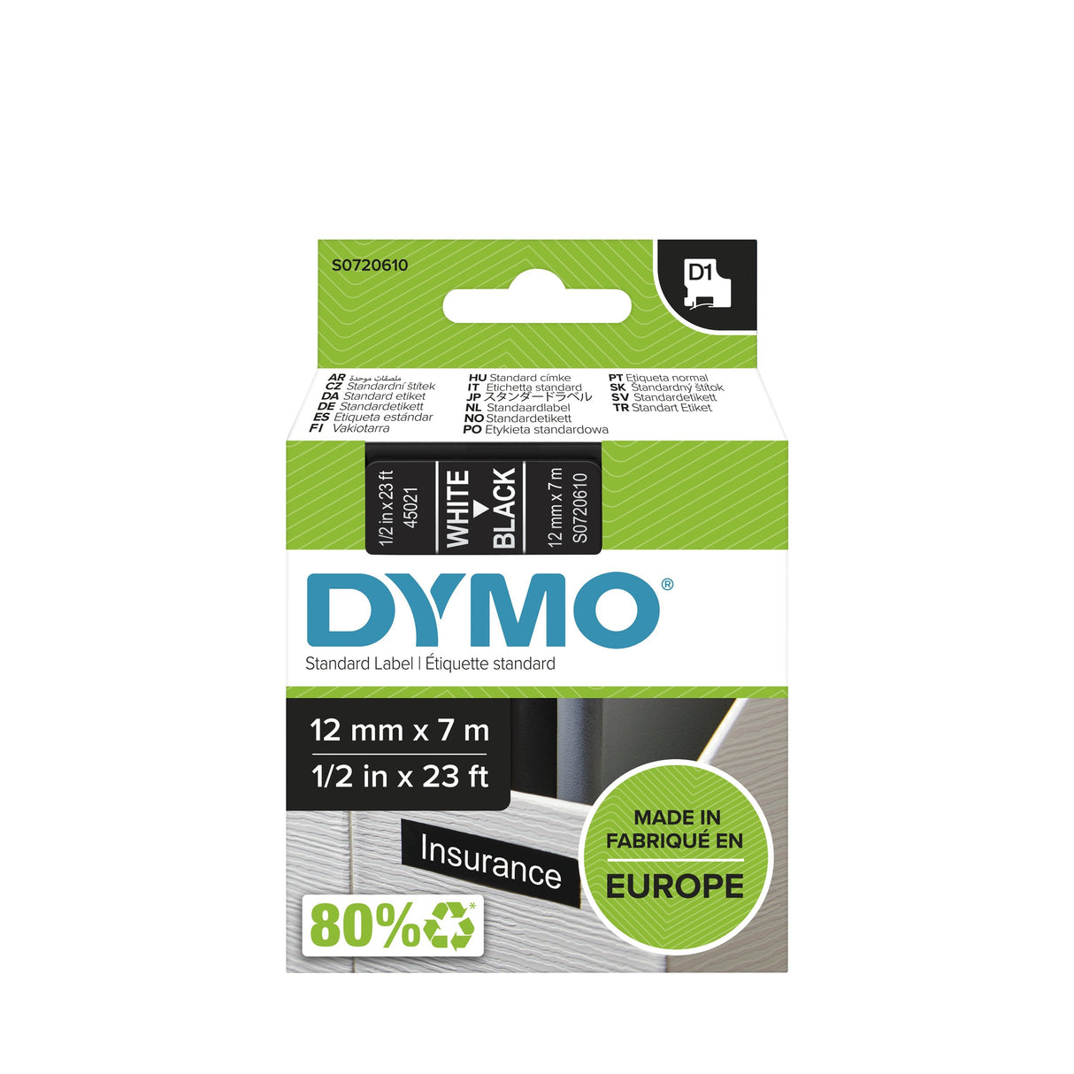 EAN 5411313450218 - DYMO D1 Standard - White on Black - 12mm cinta para impresora de etiquetas imagen 2