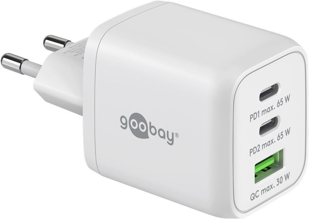 Goobay 64754, Cargador 1x Usb-A + 2x Usb-C 65 W Blanco