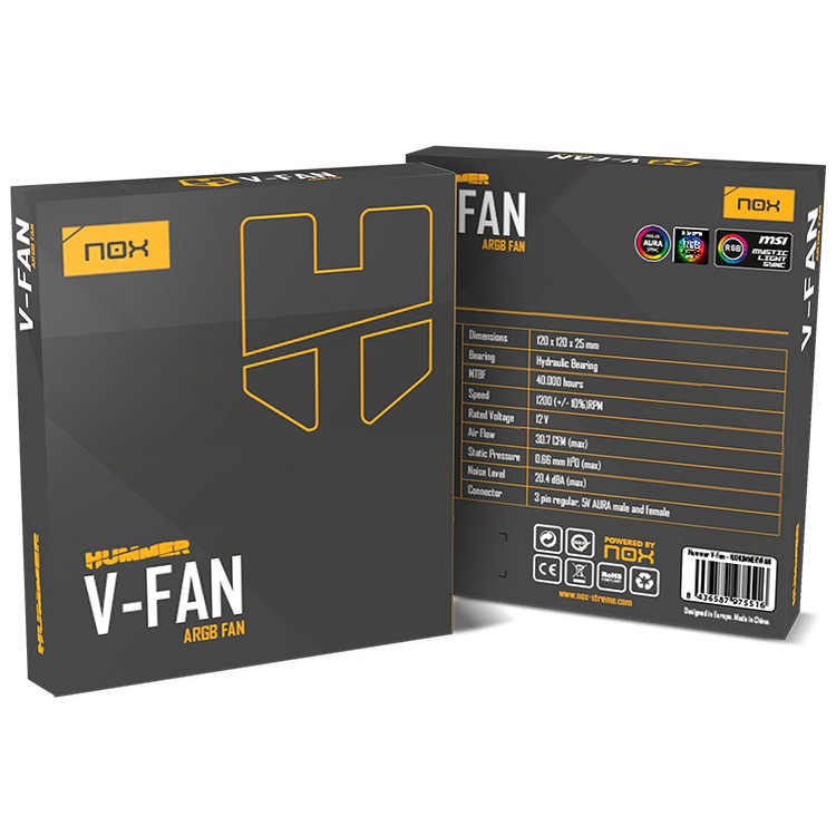 Ventilador Pc Nox Hummer V-Fan Argb Espejo Infinito 120mm