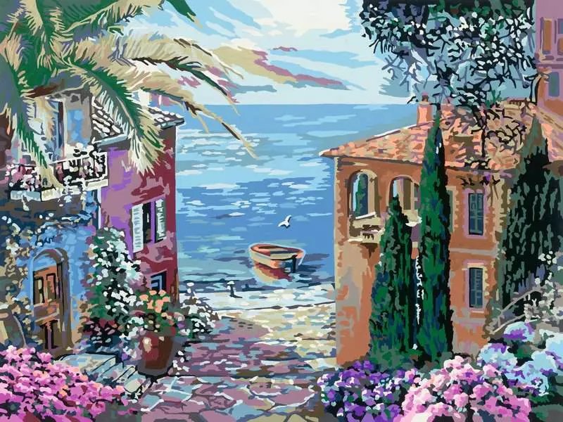 Edición De Lienzo De Ravensburger Creart - Paisaje Mediterráneo, Pintura 23913