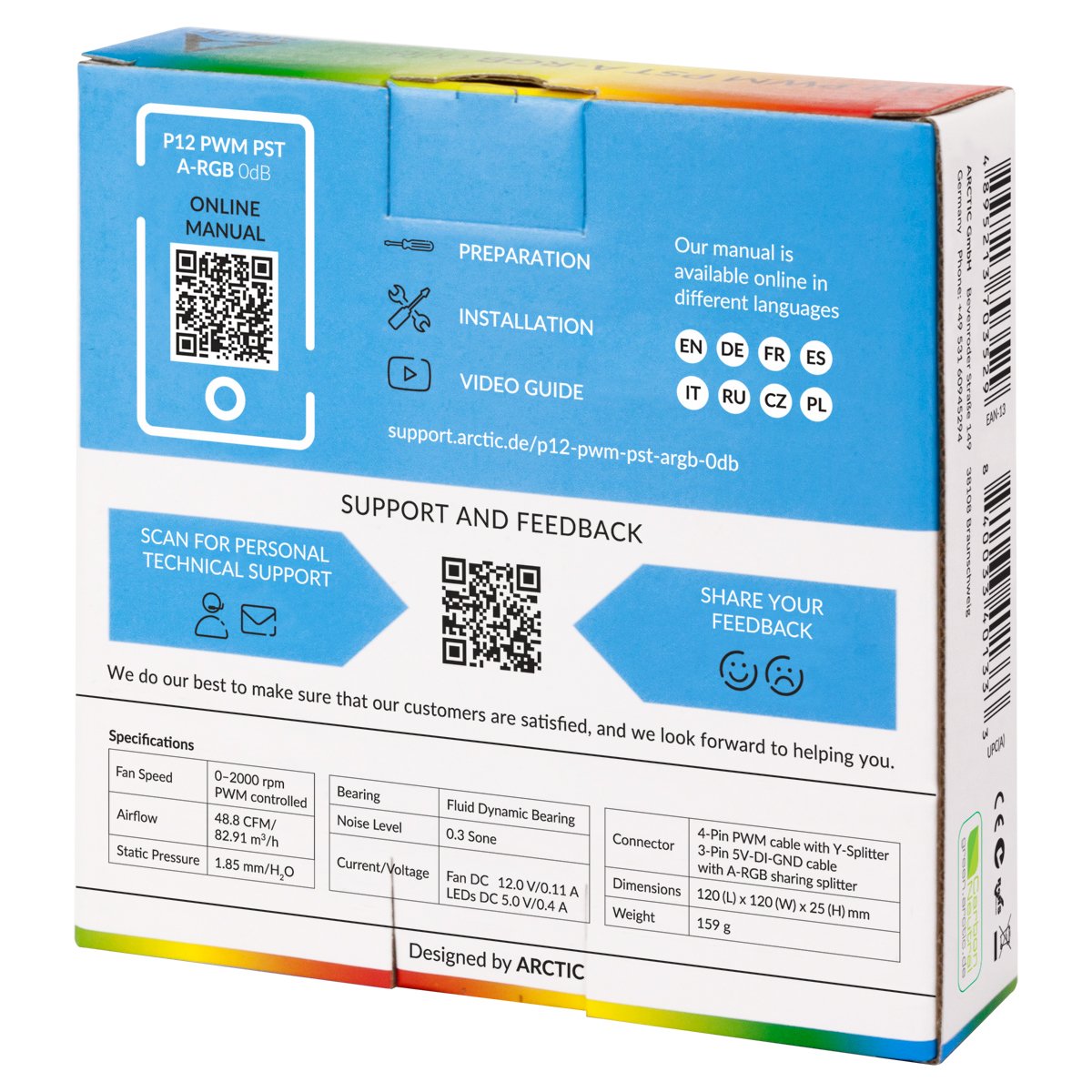 EAN 4895213703529 - ARCTIC P12 PWM PST A-RGB 0dB Carcasa del ordenador Ventilador 12 cm Blanco 1 pieza(s) imagen 5