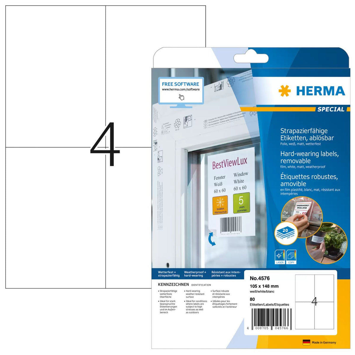 EAN 4008705045766 - HERMA 4576 etiqueta autoadhesiva Desmontable Blanco 80 pieza(s) imagen 1