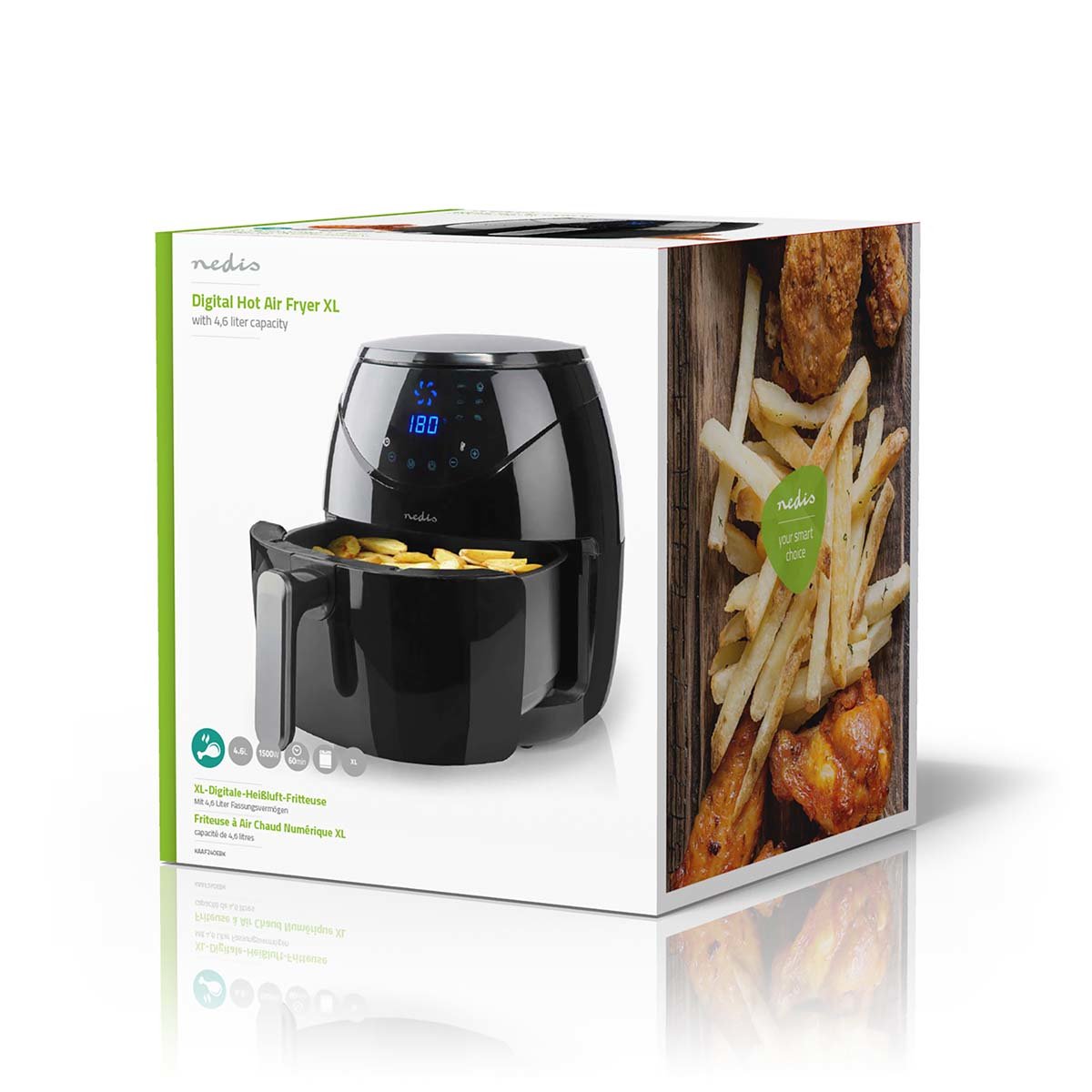 EAN 5412810335350 - Nedis KAAF240EBK freidora Sencillo 4,6 L Independiente 1500 W Freidora de aire caliente Negro imagen 17