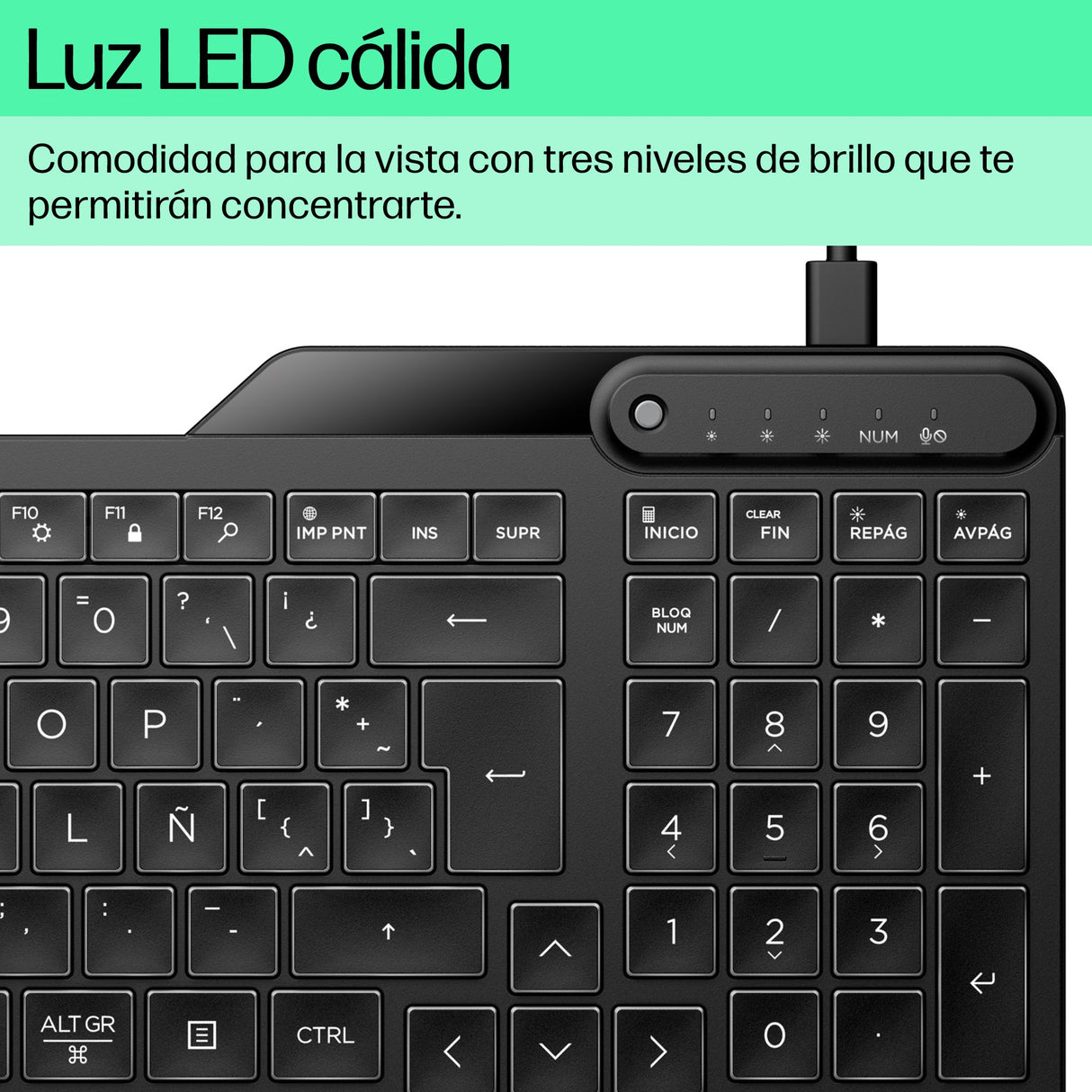 EAN 0197192768525 - HP 400 Backlit Wired Keyboard teclado Hogar USB Negro imagen 6