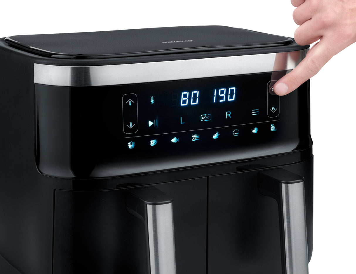 Severin Fr 2453 Doble 3,25 L Independiente 2850 W Freidora De Aire Caliente Negro, Plata