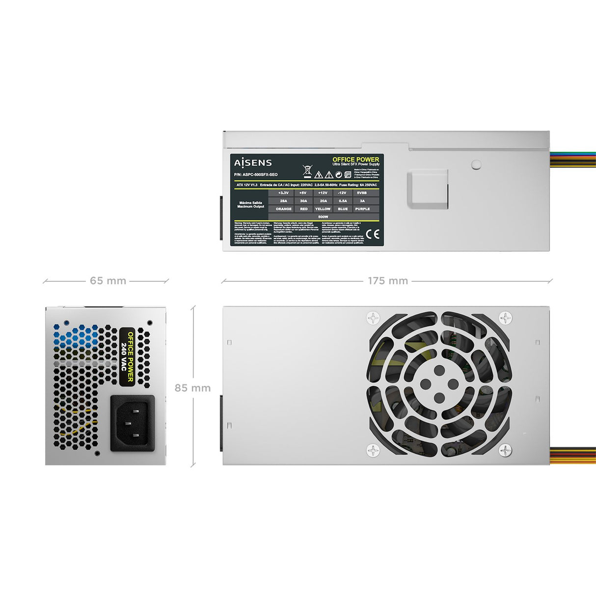 EAN 8435739904077 - AISENS ASPC-500TFX-SEO unidad de fuente de alimentación 20+4 pin ATX imagen 3