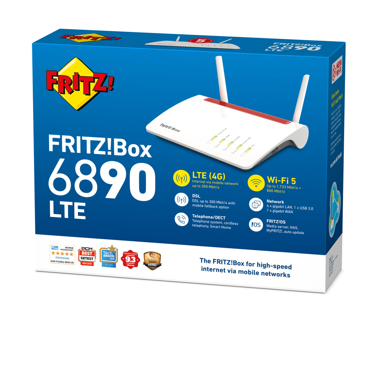 EAN 4023125028182 - Box FRITZ! 6890 LTE INT router inalámbrico Gigabit Ethernet Doble banda (2,4 GHz / 5 GHz) 4G Rojo, Blanco imagen 4