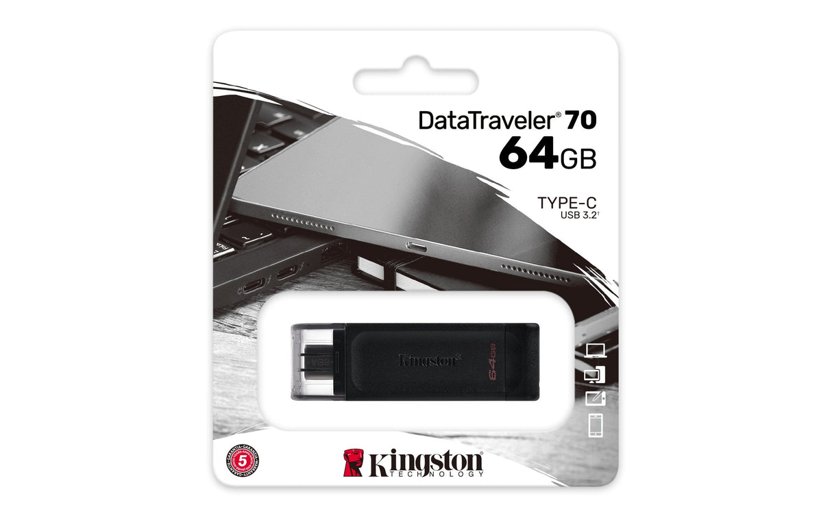 Pendrive Kingston 64gb Usb-C 3.2 Gen 1 Datatraveler 70 64gb, Usb 3.2 Gen 1, Usb C, 7 G
