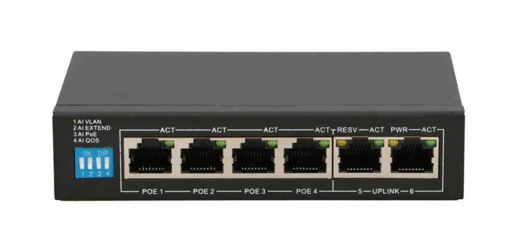 Extralink Euros V2 6 Port Poe Switch 4x 10-100mbps Poe Port + 2x Uplink Ports 802.3af 60w