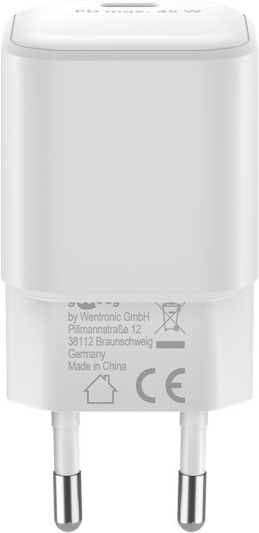 Cargador 45w Usb 1 Puert. Usb-C Blanco Gan Pd Salida Lateral Tamaño Nano Goobay