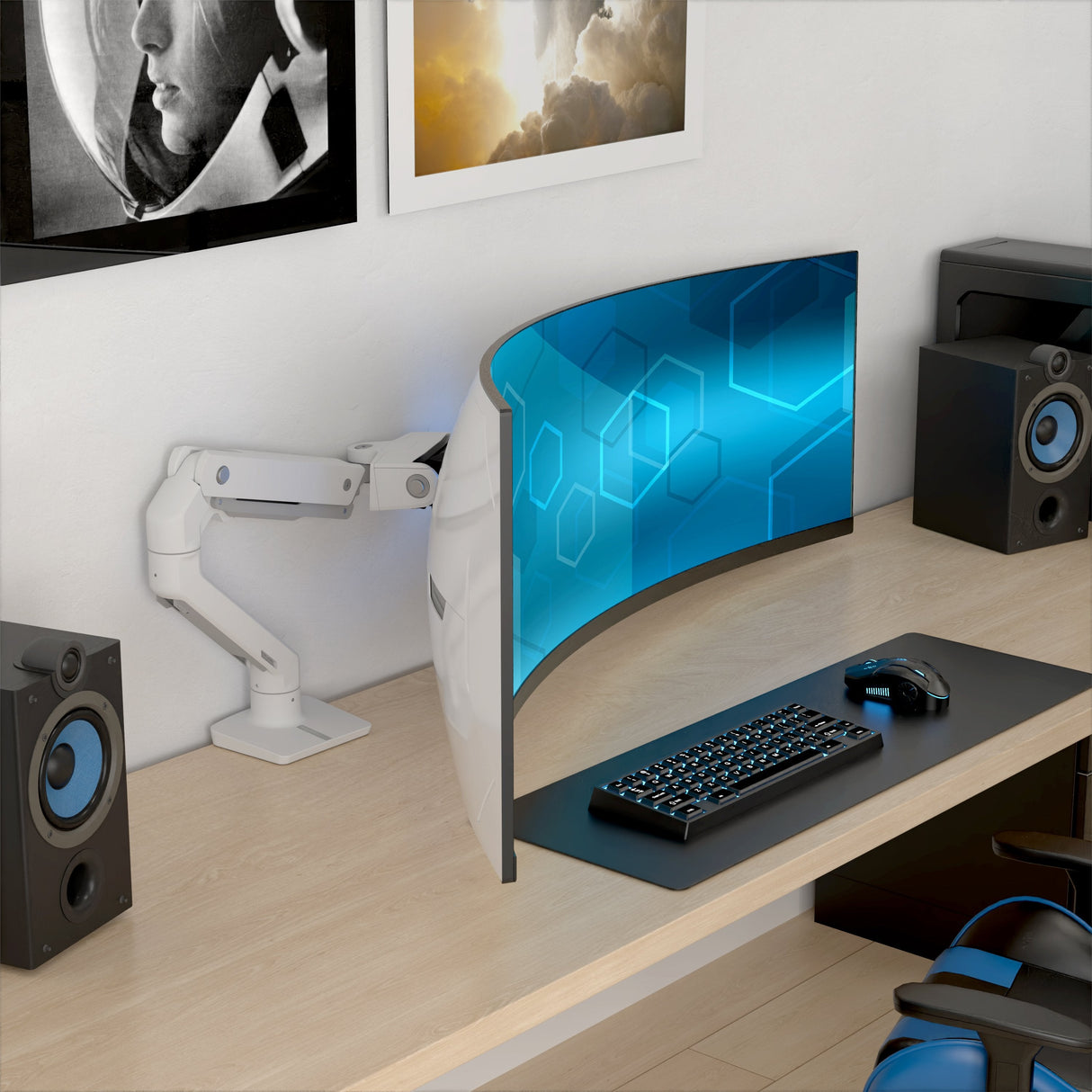 Brazo Para Monitor Ergotron Hx Con Articulación Vhd, Montaje En Pared Blanco, Para Monitores Curvos 1000 R 45-694-216