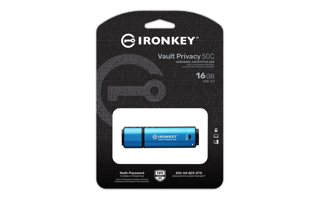 Pendrive Kingston 16gb Usb-C Ironkey Vault Privacy 50c Aes-256 Encrypted Fips 197