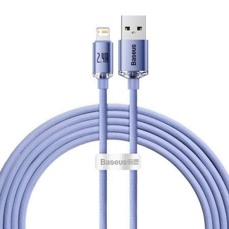 Baseus Lightning Crystal Shine Cable Series Fast Charging Data Cable 2.4a 2m Purple (Cajy000105)