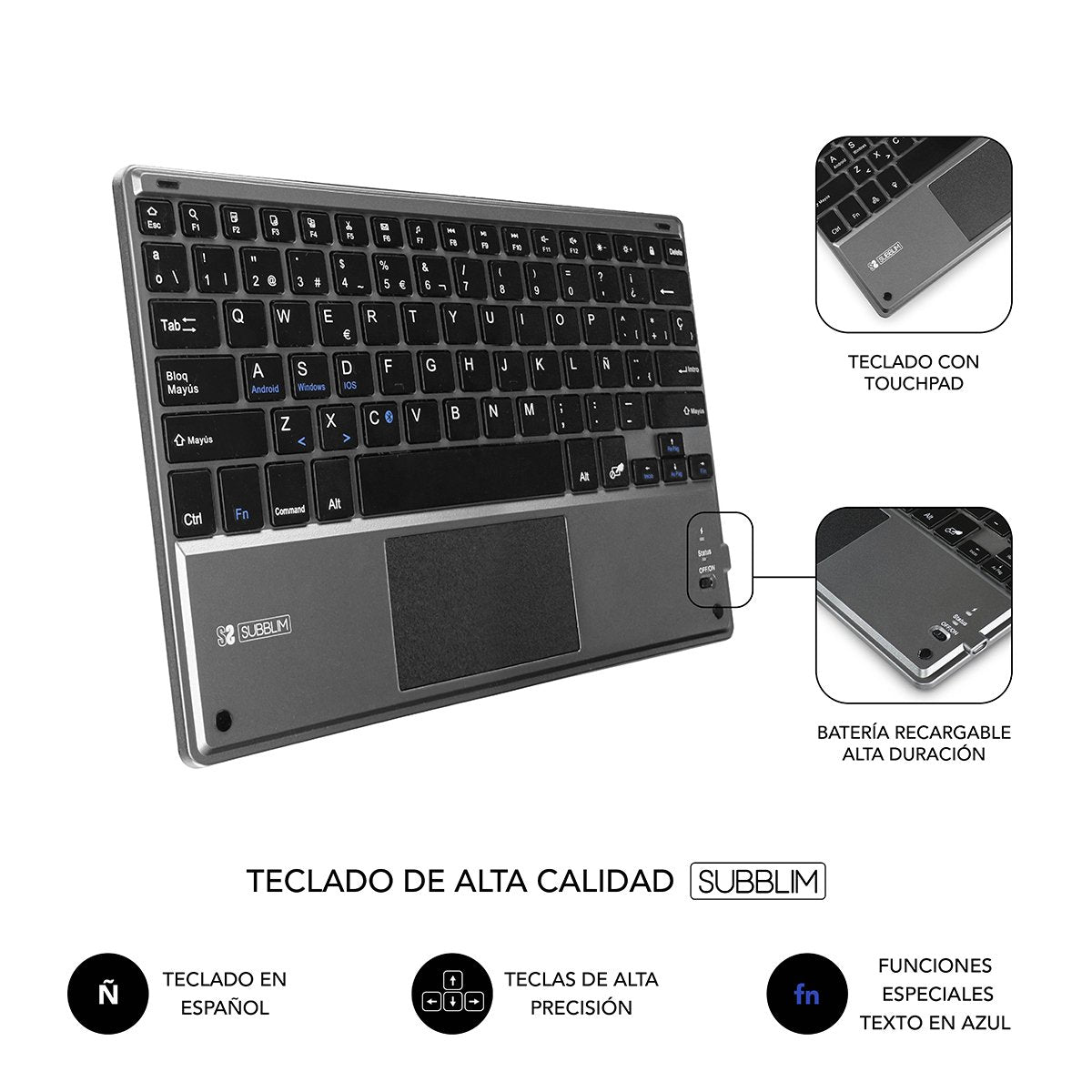 Funda Con Teclado Subblim Keytab Pro Bluetooth Touchpad Para Tablets De 10.1'-10.8' Negra