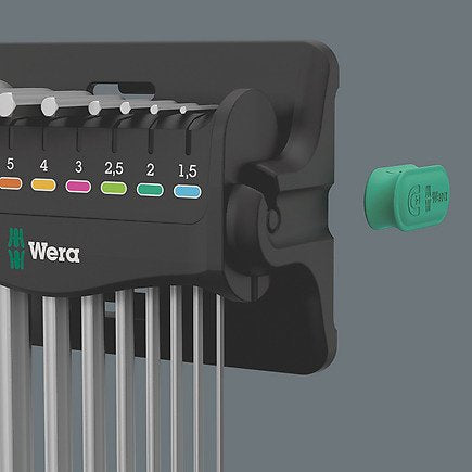 Wera 950/9 Hex-Plus 8 Juego De Llaves Acodadas, 9 Piezas, Destornillador Cromado, Con Clip De Retención Y Soporte De Pared 5022102001