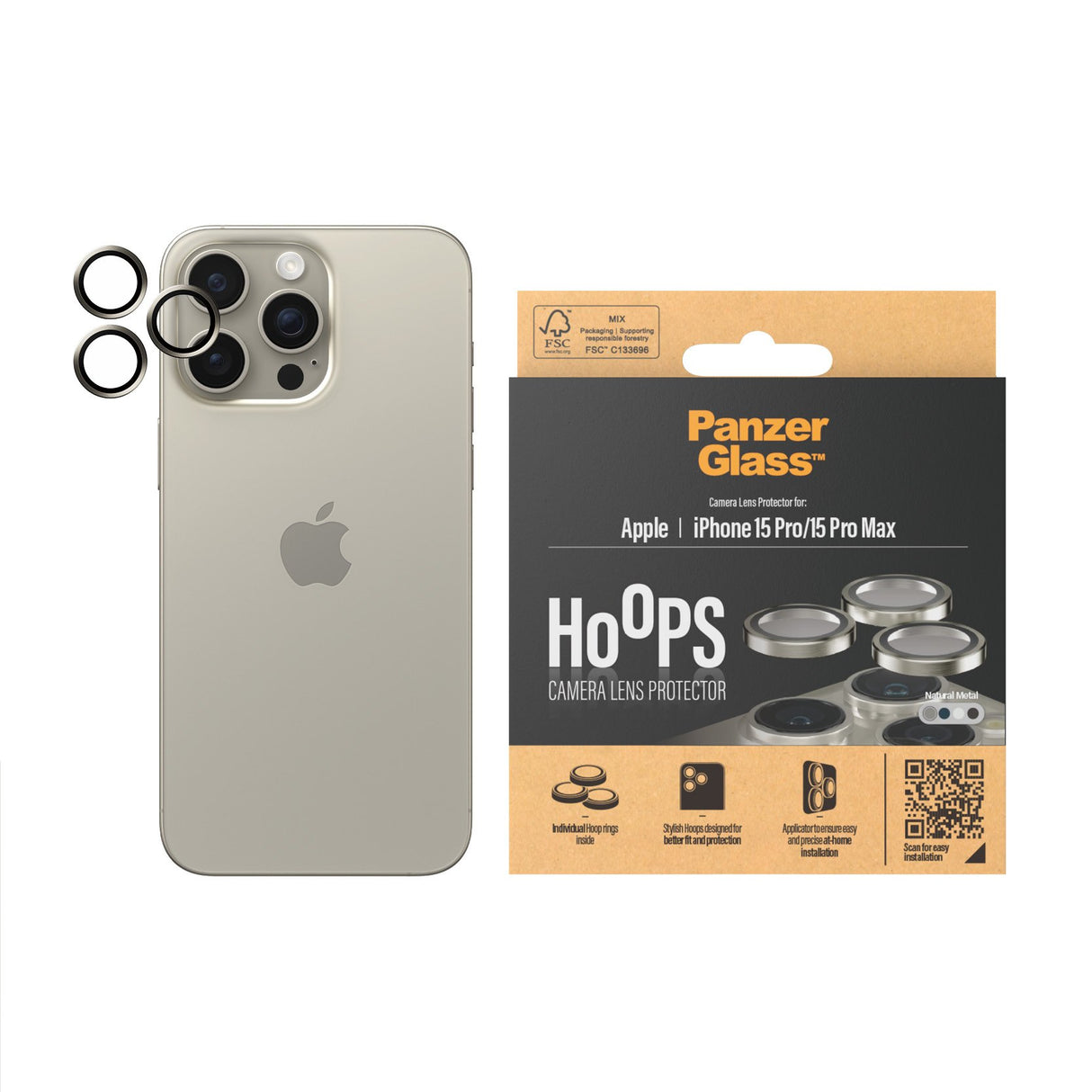 EAN 5711724011955 - PanzerGlass ® Hoops® Metal Camera Lens Protector Natural iPhone 15 Pro | 15 Pro Max Protector de pantalla imagen 2