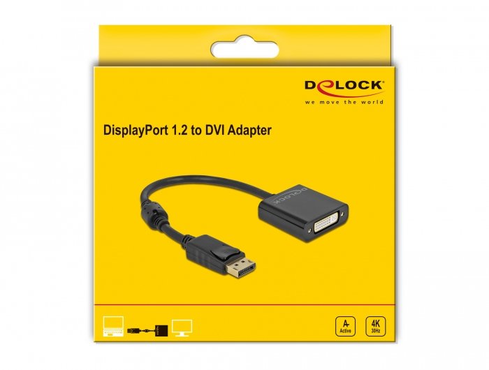 Delock Adaptador Displayport 1.2 Macho A Dvi Hembra 4k Activo Negro