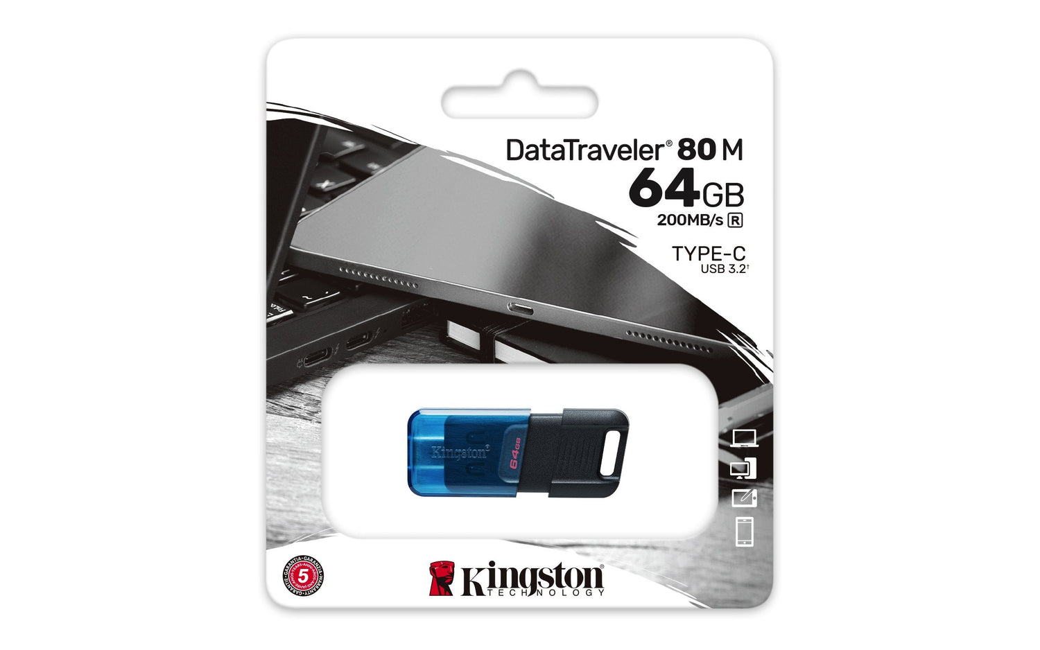 Pendrive Kingston 64gb Usbc 3.2 Gen1 Dttraveler 80m Dt80m/64gb