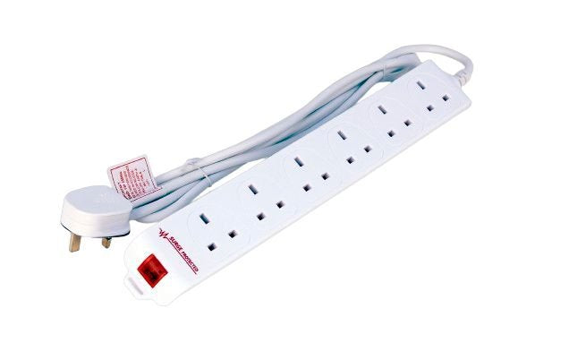 6-Way Uk Surge Protected Power Strip 5m White 6-Way Uk
