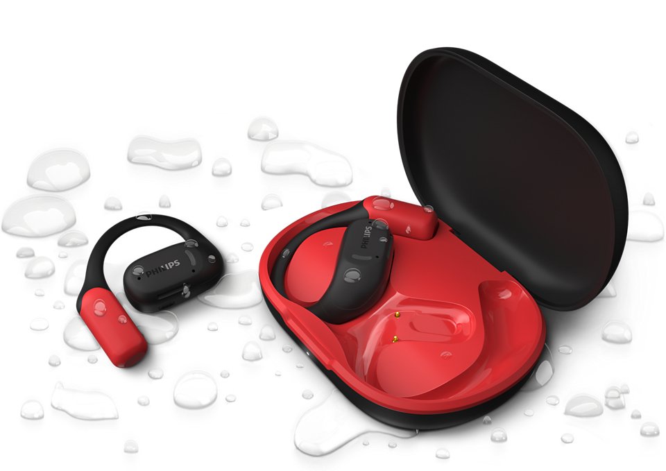 Auriculares Deportivos Bluetooth Philips Taa6709bk Con Estuche De Carga Autonomía 7h Negros Y Rojos