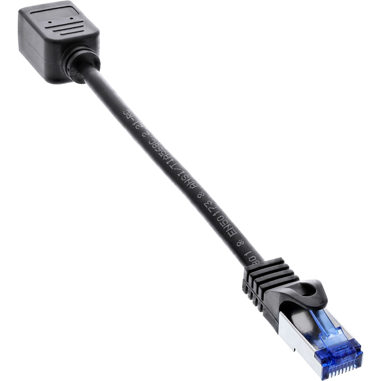 Extensión De Cable De Red Inline, Protector Rj45, S/Ftp (Pimf), Cat.6a, Libre De Halógenos, Cobre, Negro, 0,2 M