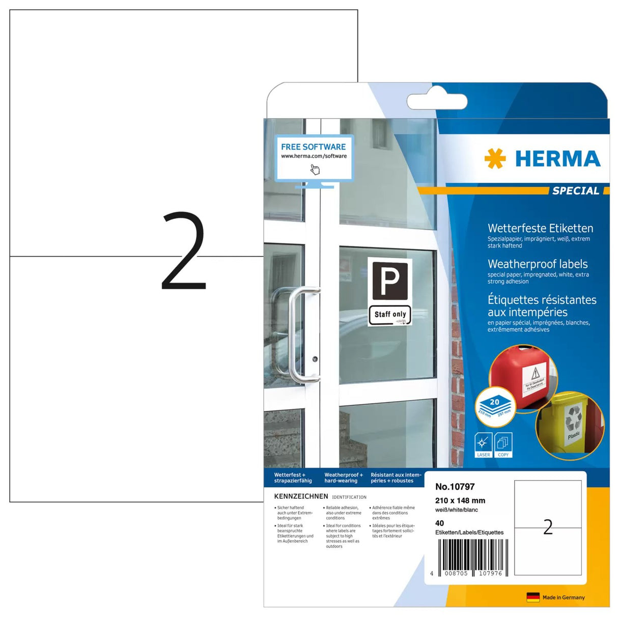 EAN 4008705107976 - HERMA 10797 etiqueta autoadhesiva Rectángulo Permanente Blanco 40 pieza(s) imagen 1