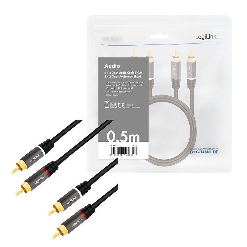 EAN 4052792052381 - LogiLink CA1201 cable de audio 0,5 m 2 x RCA Negro imagen 5