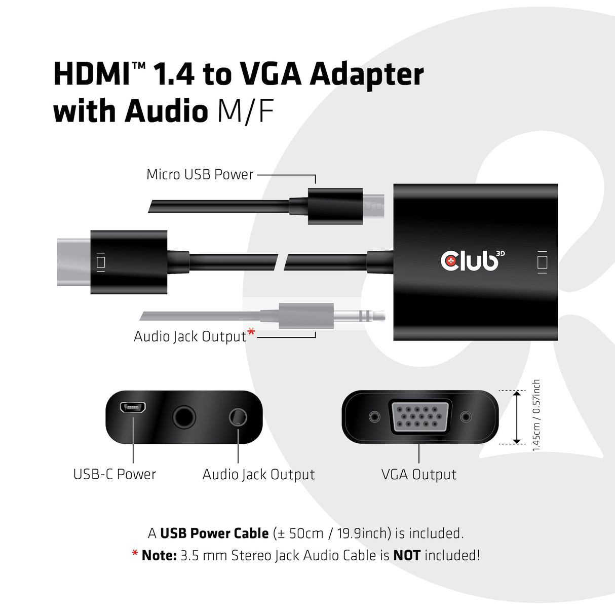 Adaptador Club3d Hdmi 1.4 A Vga (M / F), Activo Con Audio