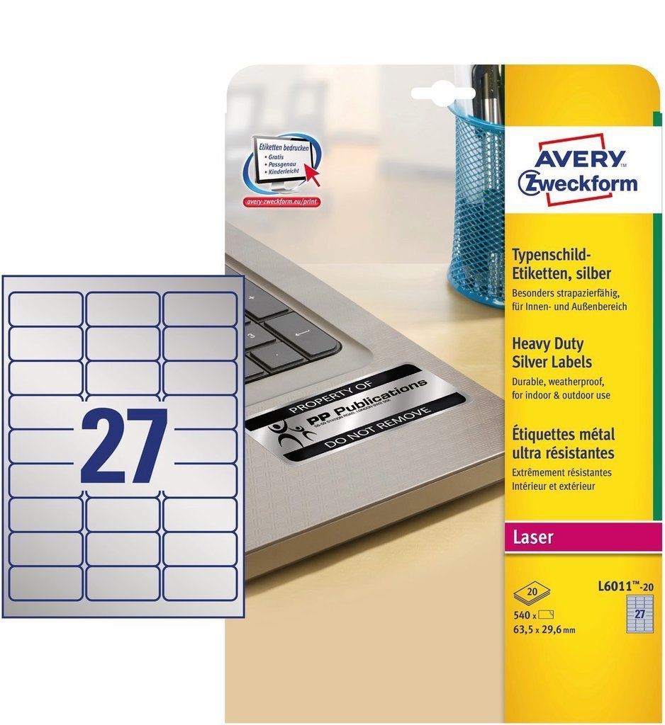 Avery Zweckform Znamionowe A4 63,5 X 29,6 Mm Srebrne