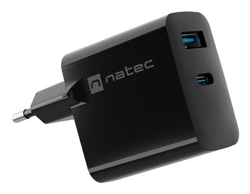 Cargador Natec Ribera Gan 65w Pd3.0 Qc3.0 1xusb-A + 1xusb-C Negro