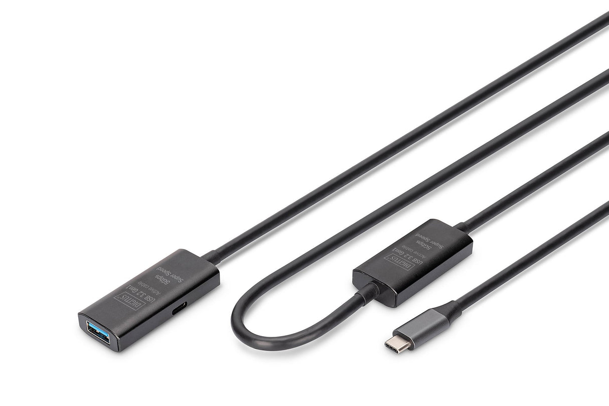 Digitus Active Usb 3.2 Gen1 5g Extension Cable, Usb-C - Usb-A, 10 M, Black