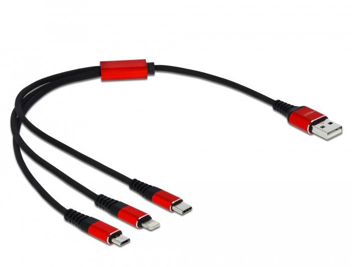 Delock 85891 Cable Usb 0,3 M 2.0 Usb A Usb C/Micro-Usb B/Lightning Negro, Rojo