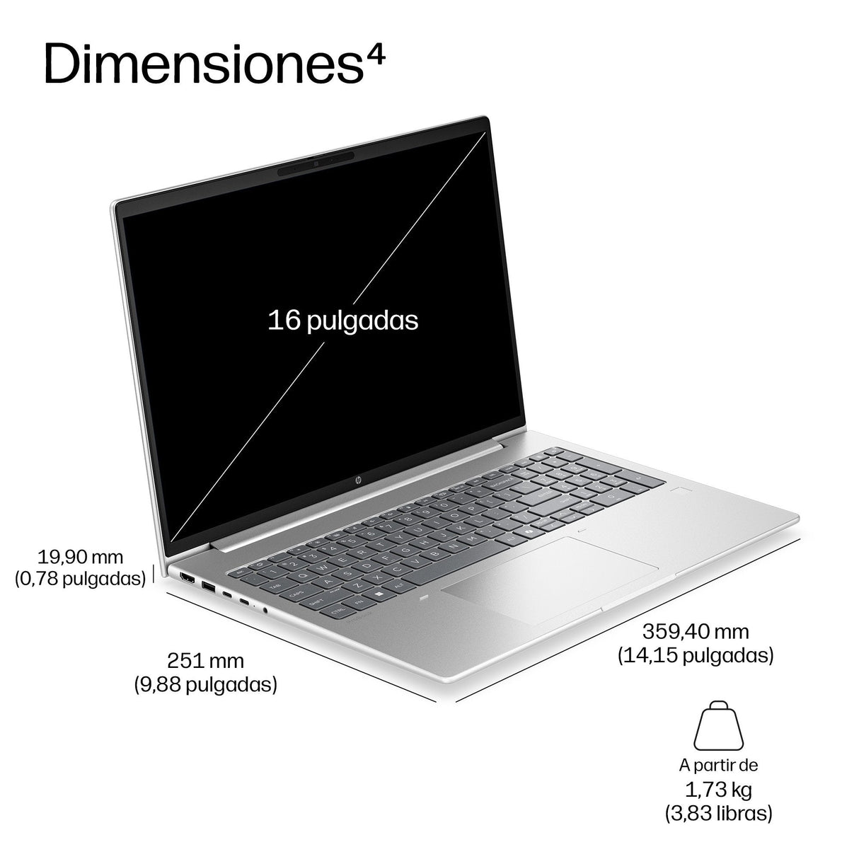 Hp Probook 4 G2a Notebook Ai Diseño De Bisagra En 177 Grados Amd Ryzen 7 250 / Hasta 5.1 Ghz Win 11 Pro Radeon 780m 32 Gb Ram 512 Gb Ssd Nvme 16" Ips 1920 X 1200 Gigabit Ethernet Wi-Fi 7 Bluetooth 6.0 Pike Silver (Plateado) Kbd: E