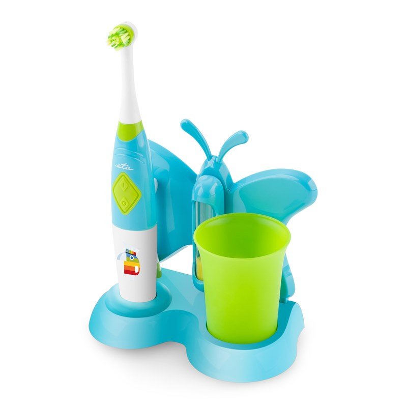 Cepillo De Dientes Eta Con Vaso De Agua Y Soporte Sonetic Eta129490080 Pilas, Para Niños, Número De Cabezales Incluidos 2, Azul