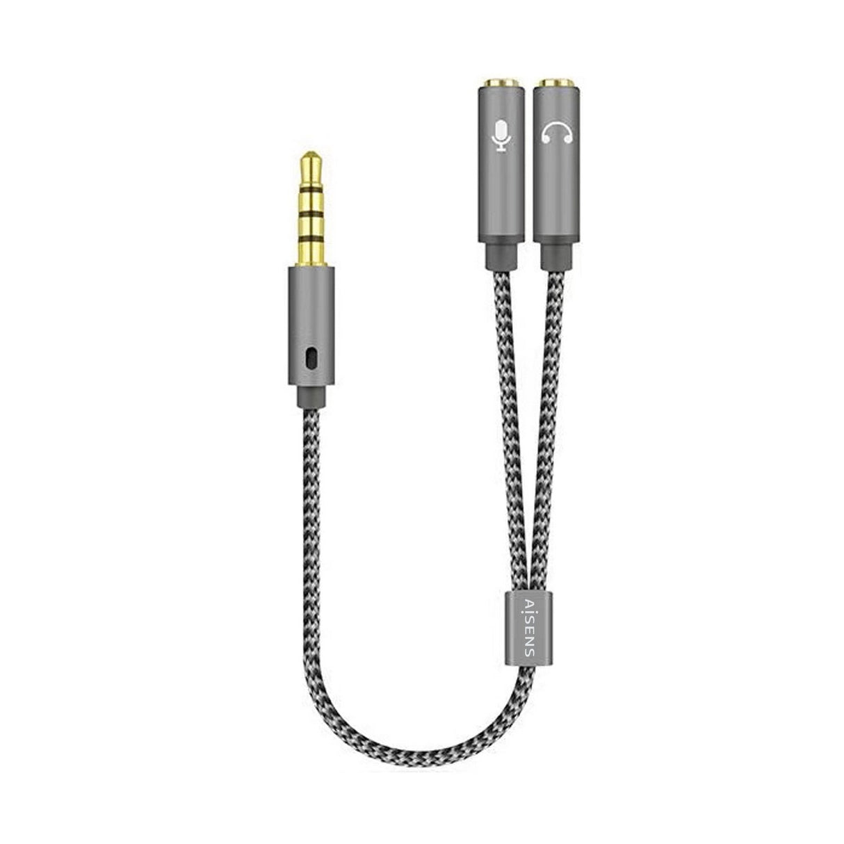 Aisens Cable Adaptador Audio Jack 3.5 4 Pines/M-2xjack 3.5 3 Pines/H - 25cm - Gris