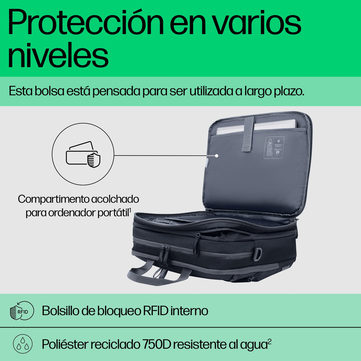 EAN 0198122966905 - HP Travel Plus 15 Liter 14 Laptop Bag 35,8 cm (14.1") Maletín Azul, Grafito imagen 4