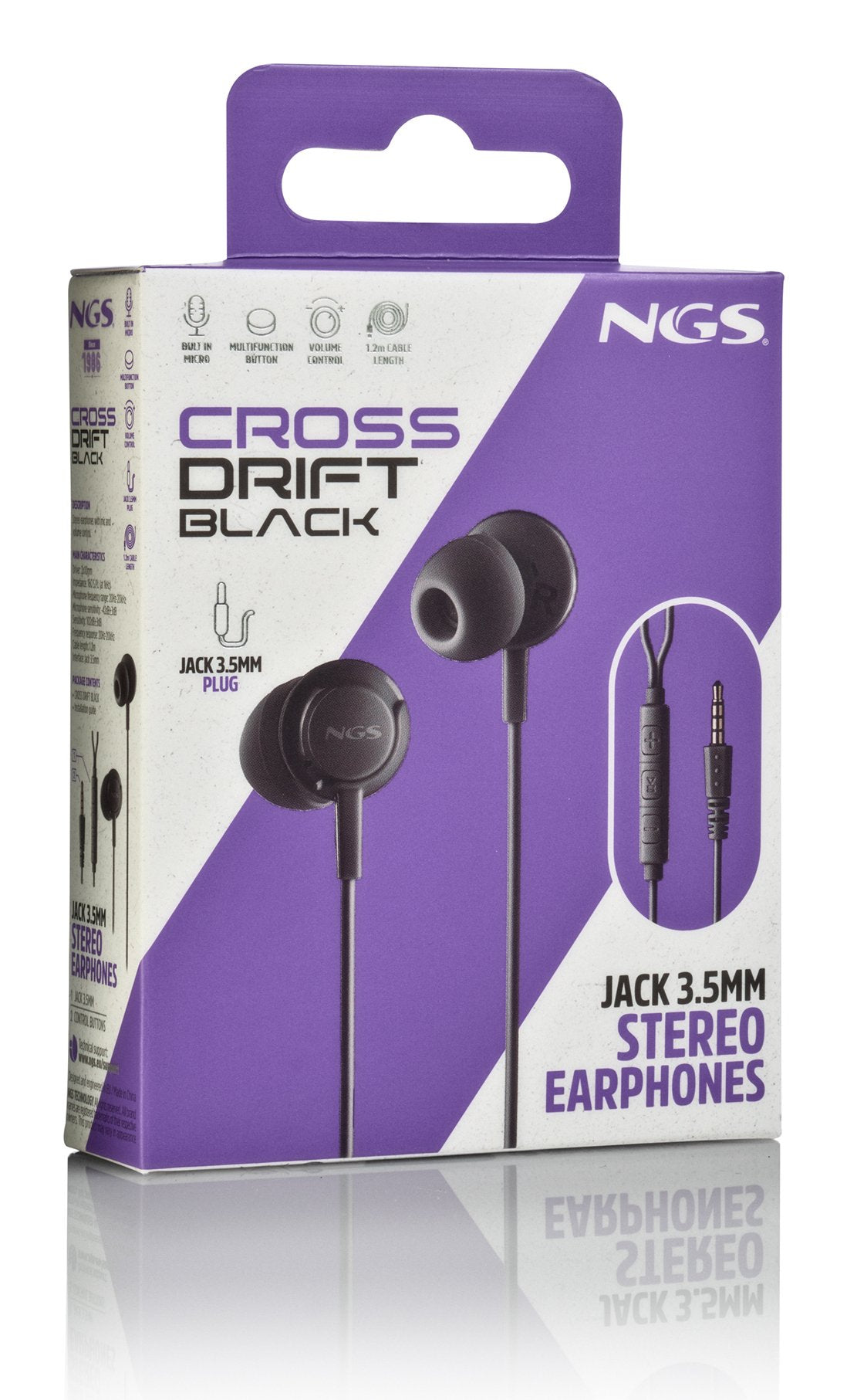 Auriculares Intrauditivos Ngs Cross Drift Con Micrófono Jack 3.5 Negros