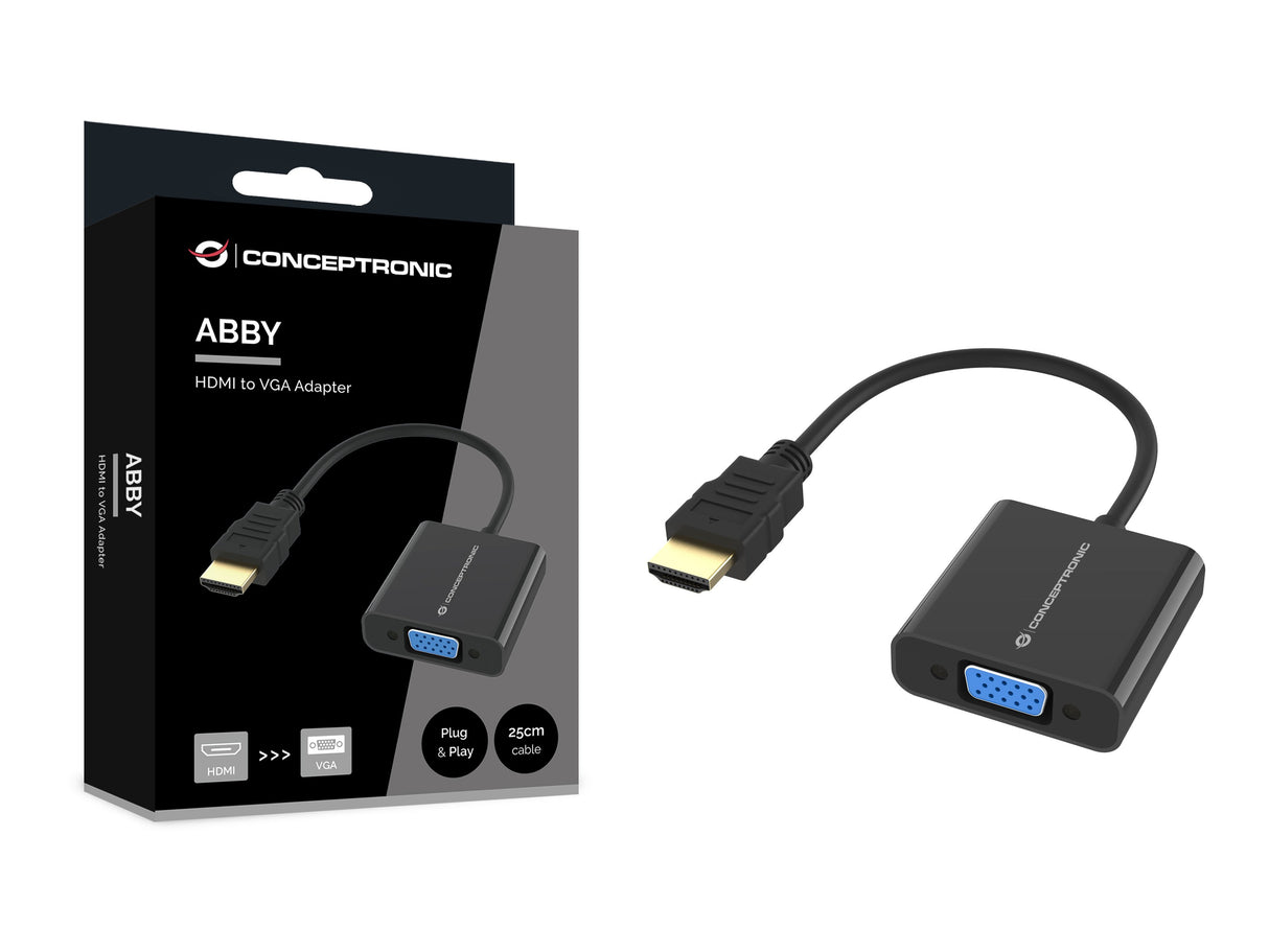 EAN 4015867238677 - Conceptronic ABBY20B adaptador de cable de vídeo 0,25 m HDMI tipo A (Estándar) VGA (D-Sub) Negro imagen 3