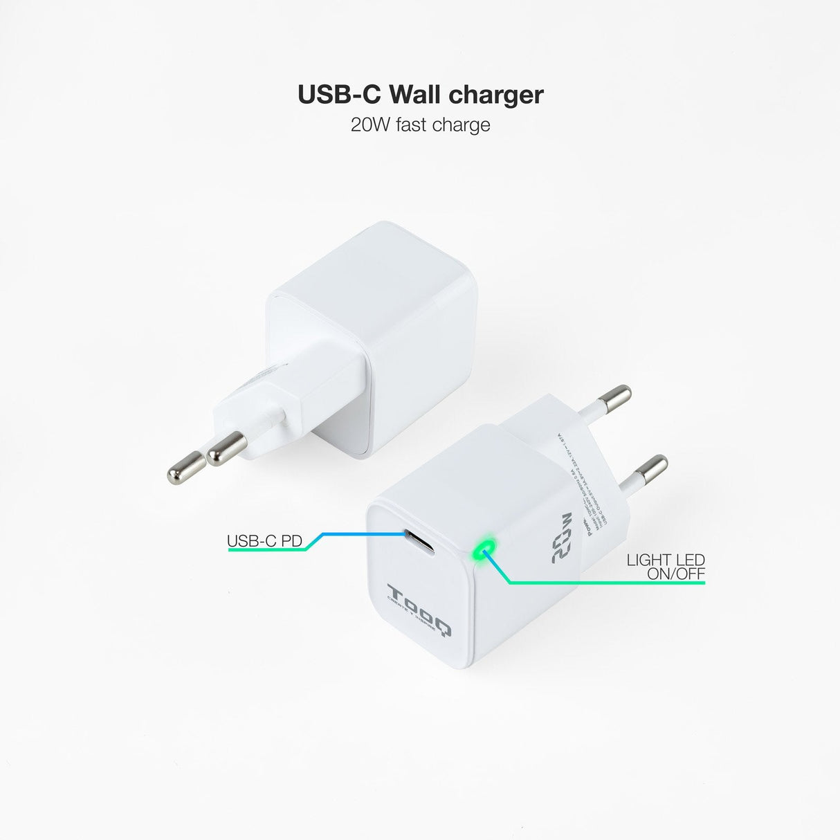 Tooq Cargador De Pared Usb-C/Pd 20w - Blanco